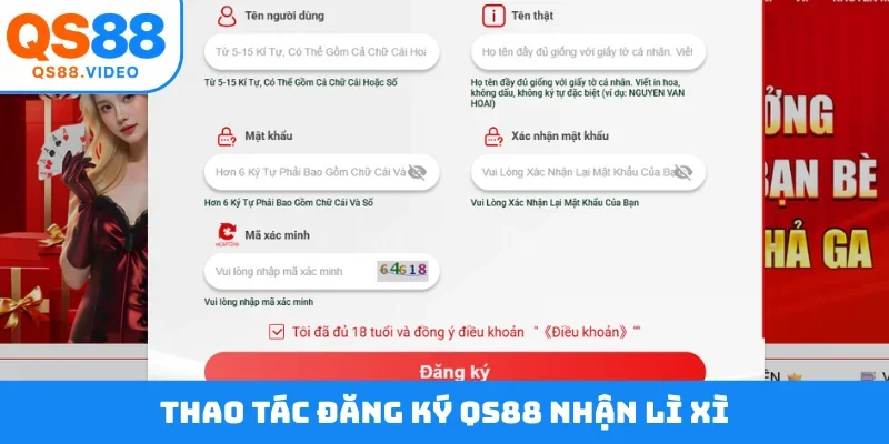 Thao tác đăng ký QS88 nhận lì xì